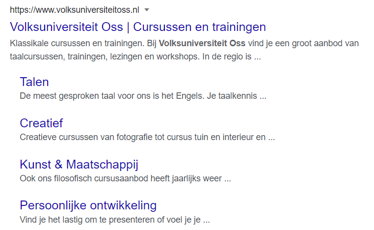 Voorbeeld van een zoekresultaat met site links